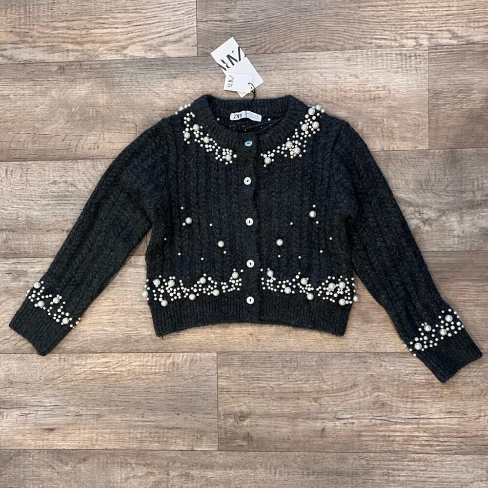 Zara NWT Gray Pearl Embellished Wool Blend Cardigan L - Picture 14 of 16